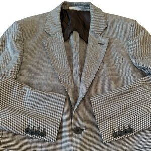 Reiss Cotton & Hemp Brown Houndstooth Print‎ Preppy Sports Coat Blazer, 42